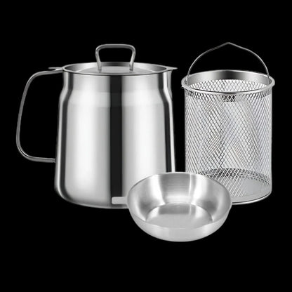 2-in-1 Deep Frying Pot with Oil Strainer, Stainless Steel Fryer Pot with Built-In Filter for Home Deep Frying