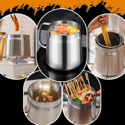 2-in-1 Deep Frying Pot with Oil Strainer, Stainless Steel Fryer Pot with Built-In Filter for Home Deep Frying