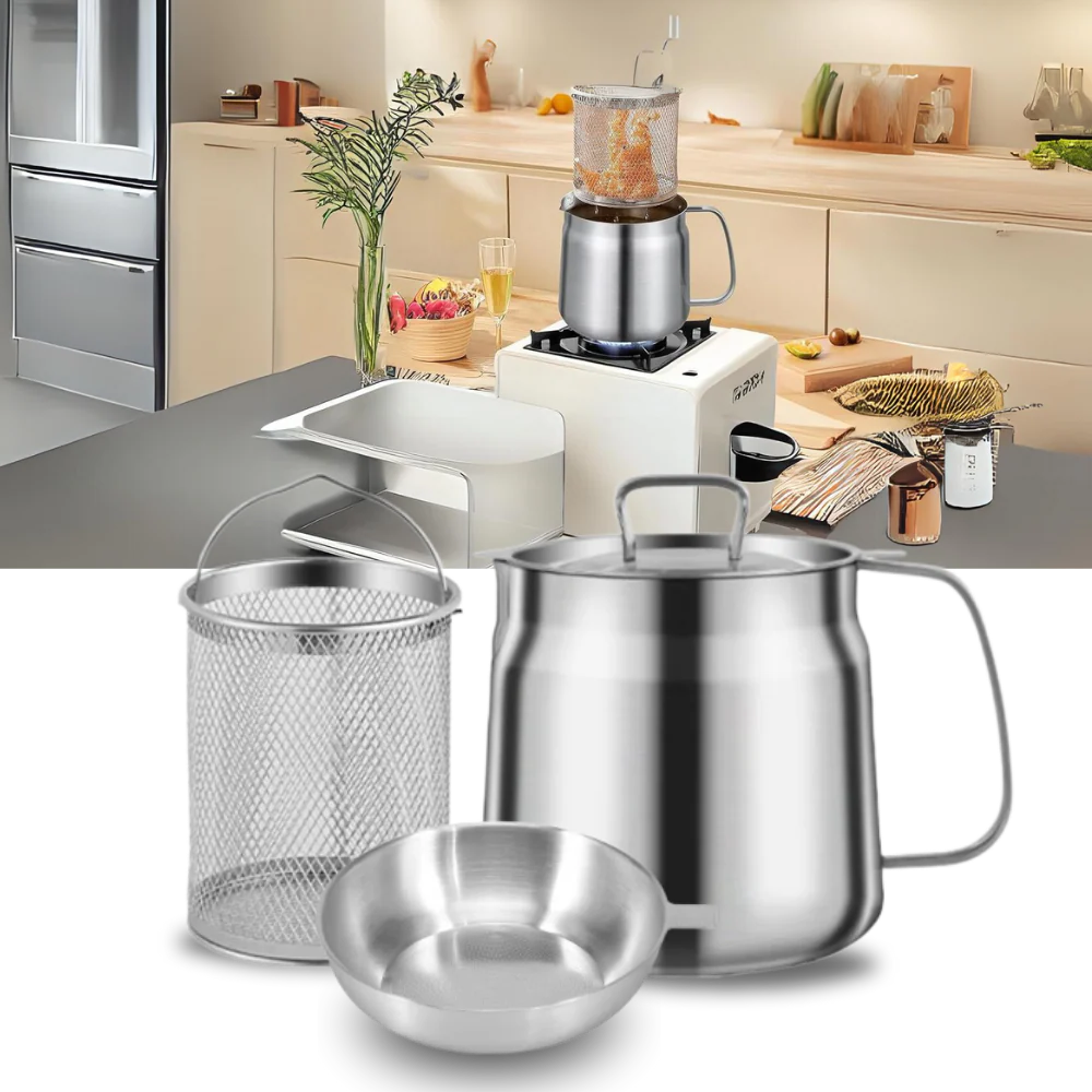2-in-1 Stainless Steel Frying Pot with Strainer, Deep Fryer Pot with Built-In Oil Filter Net and Heat-Resistant Handle