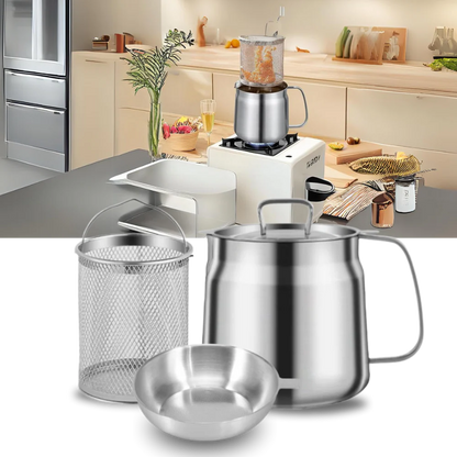2-in-1 Stainless Steel Frying Pot with Strainer, Deep Fryer Pot with Built-In Oil Filter Net and Heat-Resistant Handle