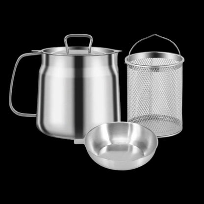 2-in-1 Deep Frying Pot with Oil Strainer, Stainless Steel Fryer Pot with Built-In Filter for Home Deep Frying