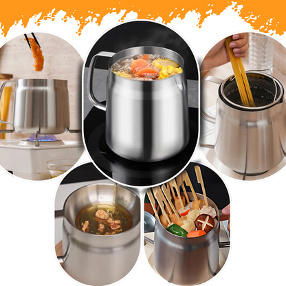 2-in-1 Stainless Steel Frying Pot with Strainer, Deep Fryer Pot with Built-In Oil Filter Net and Heat-Resistant Handle