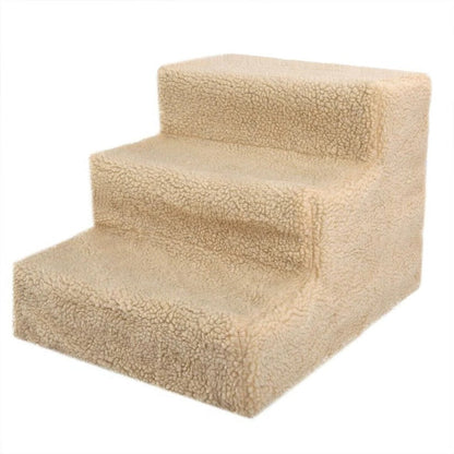 Portable Dog Stairs, 3-Step Non-Slip Pet Steps with Washable Fleece Cover for Small Dogs to Reach Bed and Couch