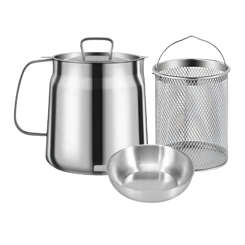 2-in-1 Stainless Steel Frying Pot with Strainer, Deep Fryer Pot with Built-In Oil Filter Net and Heat-Resistant Handle