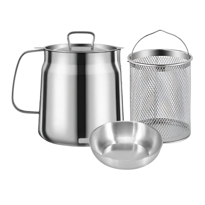 2-in-1 Stainless Steel Frying Pot with Strainer, Deep Fryer Pot with Built-In Oil Filter Net and Heat-Resistant Handle