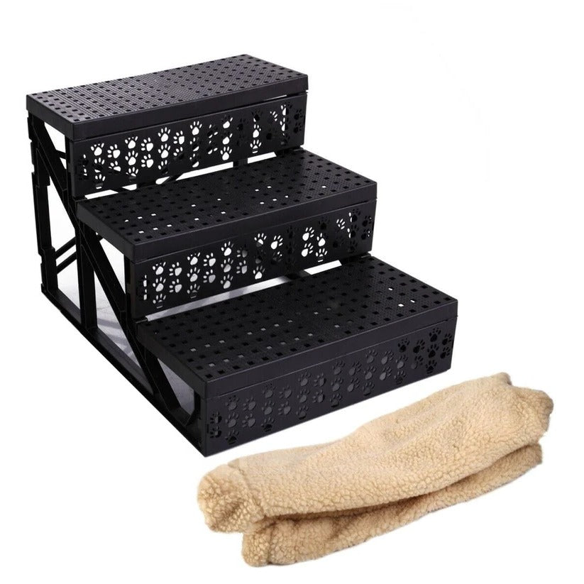 Portable Dog Stairs, 3-Step Non-Slip Pet Steps with Washable Fleece Cover for Small Dogs to Reach Bed and Couch