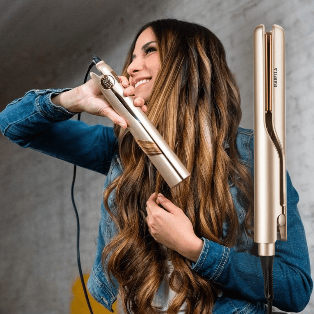 2-in-1 Salon Hair Styler, Straightener and Curler Flat Iron for All Hair Types with Fast Heat-Up for Home Styling