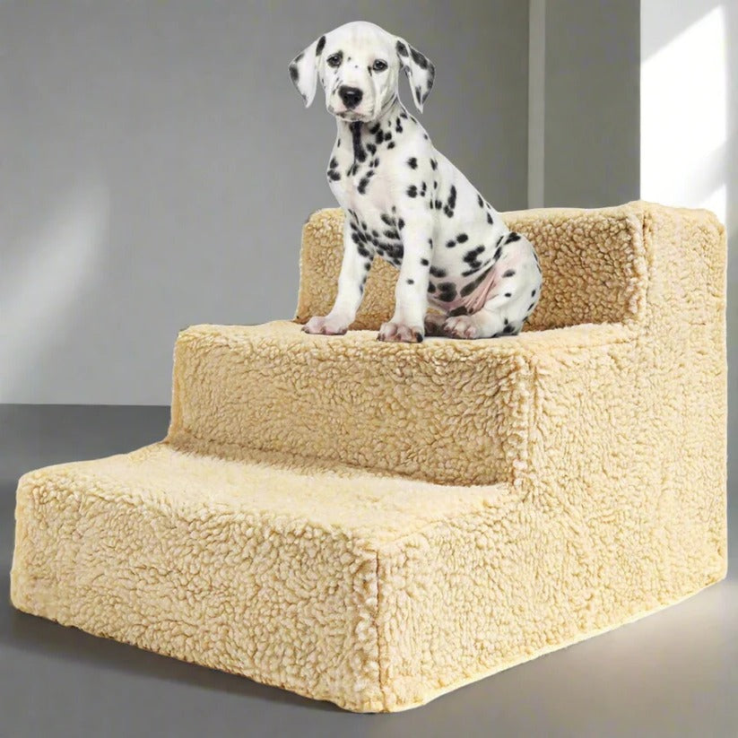 Portable Dog Stairs, 3-Step Non-Slip Pet Steps with Washable Fleece Cover for Small Dogs to Reach Bed and Couch