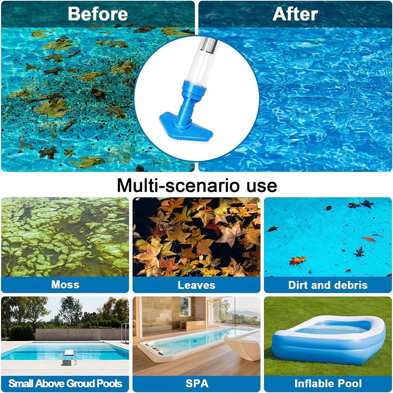 Cordless Pool Vacuum Cleaner, Rechargeable Handheld Pool Cleaner with 3 Heads and Adjustable Pole for Pools & Spas