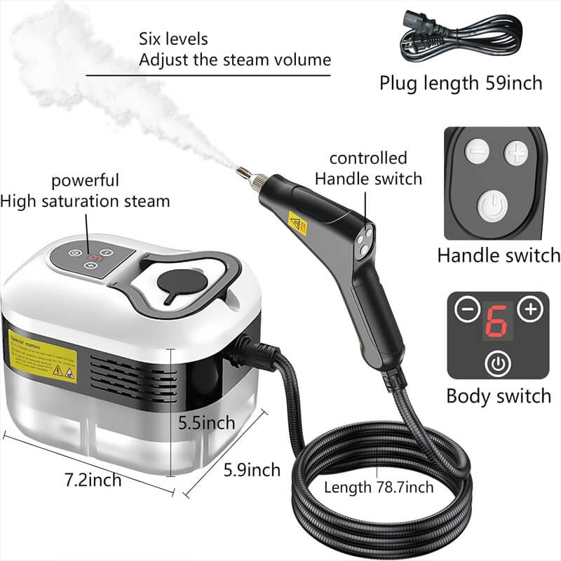 High Pressure Steam Cleaner, 2500W Handheld Steamer for Kitchen, Bathroom, Upholstery, Car and Grout, Chemical-Free
