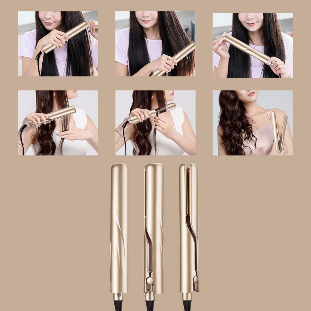 2-in-1 Salon Hair Styler, Straightener and Curler Flat Iron for All Hair Types with Fast Heat-Up for Home Styling