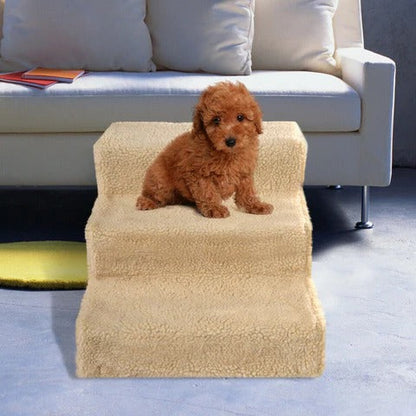 Portable Dog Stairs, 3-Step Non-Slip Pet Steps with Washable Fleece Cover for Small Dogs to Reach Bed and Couch