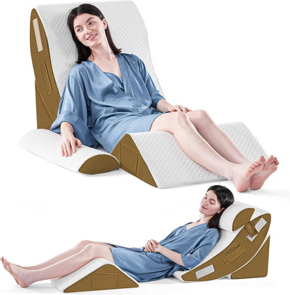 Orthopedic Bed Wedge Pillow Set, 4-Piece Adjustable Foam Support Pillow for Sleeping, Reading and Sitting Up, 3 Colors