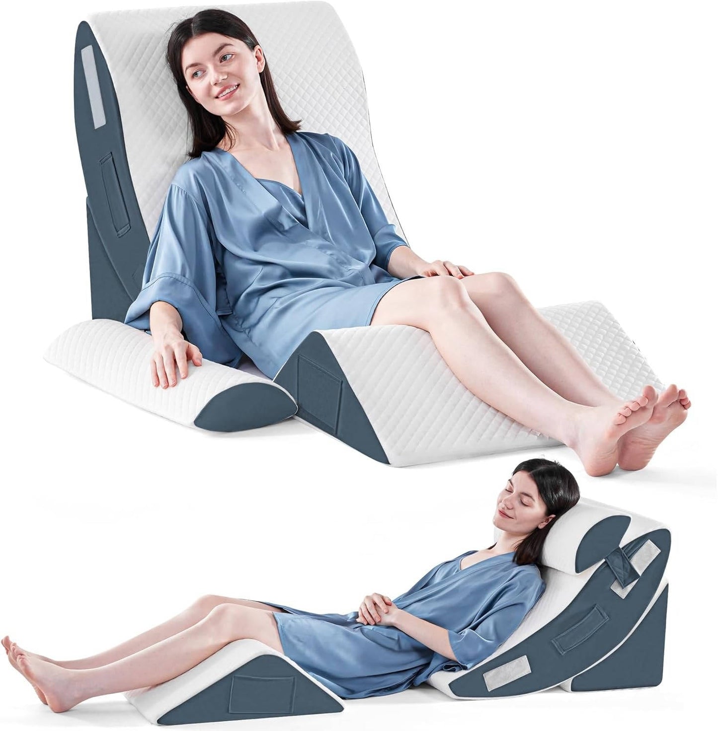 Orthopedic Bed Wedge Pillow Set, 4-Piece Adjustable Foam Support Pillow for Sleeping, Reading and Sitting Up, 3 Colors