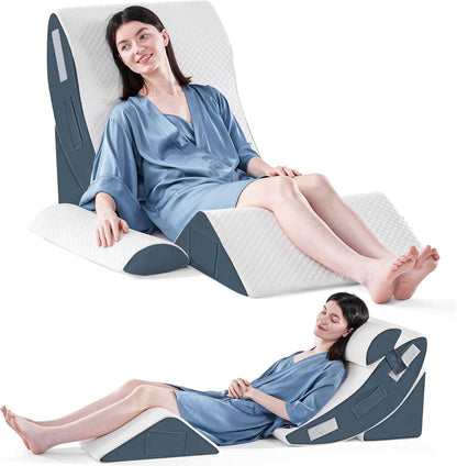 Orthopedic Bed Wedge Pillow Set, 4-Piece Adjustable Foam Support Pillow for Sleeping, Reading and Sitting Up, 3 Colors