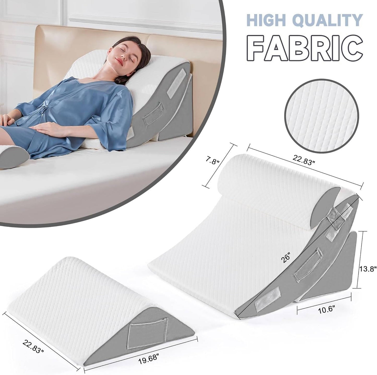 Orthopedic Bed Wedge Pillow Set, 4-Piece Adjustable Foam Support Pillow for Sleeping, Reading and Sitting Up, 3 Colors