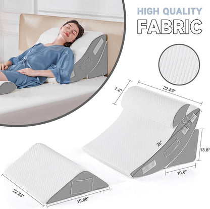 Orthopedic Bed Wedge Pillow Set, 4-Piece Adjustable Foam Support Pillow for Sleeping, Reading and Sitting Up, 3 Colors