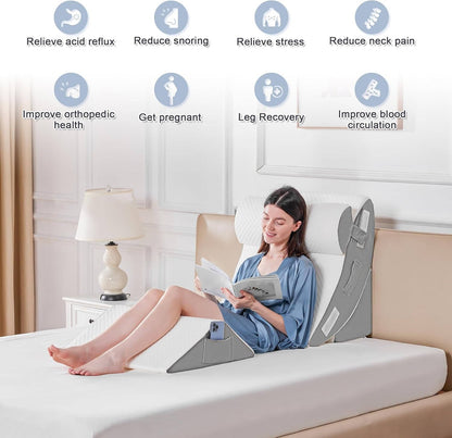 Orthopedic Bed Wedge Pillow Set, 4-Piece Adjustable Foam Support Pillow for Sleeping, Reading and Sitting Up, 3 Colors