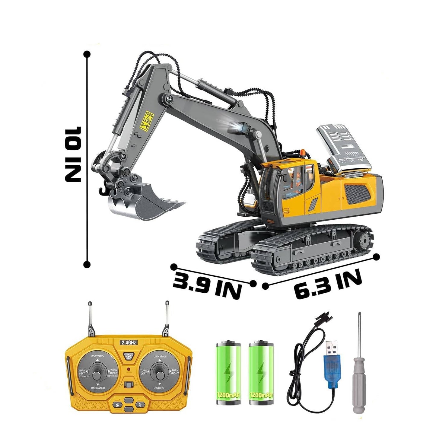 Remote Control Excavator, 4WD RC Construction Truck Toy with Rotating Arm for Kids, Multiple Configurations