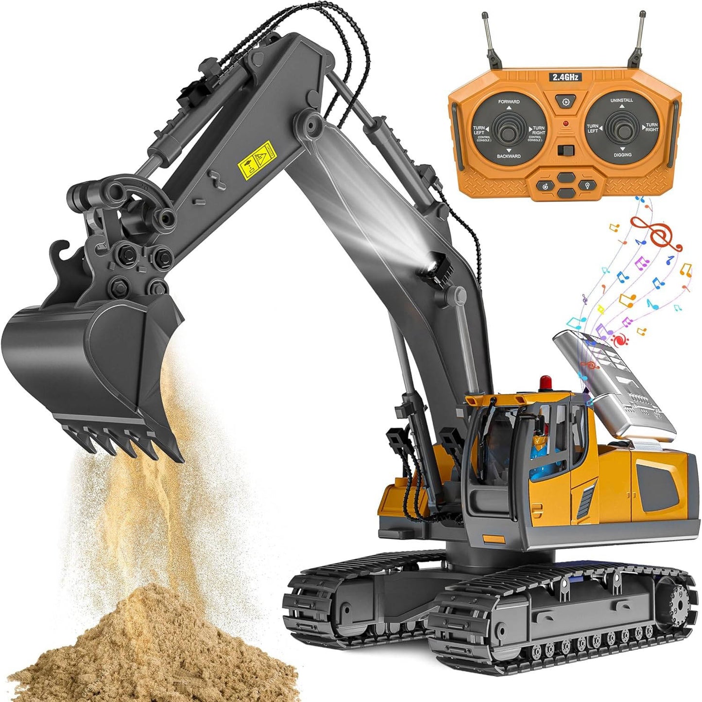 Remote Control Excavator, 4WD RC Construction Truck Toy with Rotating Arm for Kids, Multiple Configurations