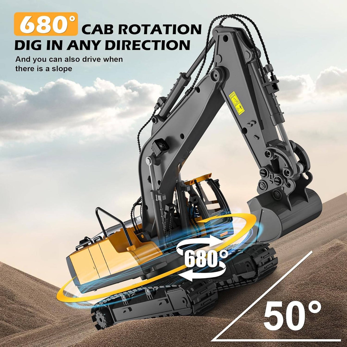 Remote Control Excavator, 4WD RC Construction Truck Toy with Rotating Arm for Kids, Multiple Configurations