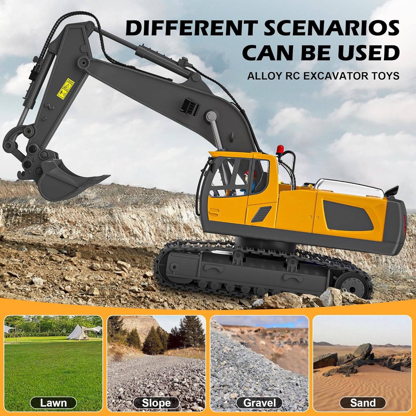 Remote Control Excavator, 4WD RC Construction Truck Toy with Rotating Arm for Kids, Multiple Configurations