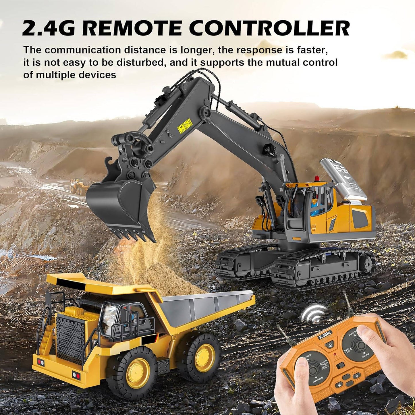 Remote Control Excavator, 4WD RC Construction Truck Toy with Rotating Arm for Kids, Multiple Configurations