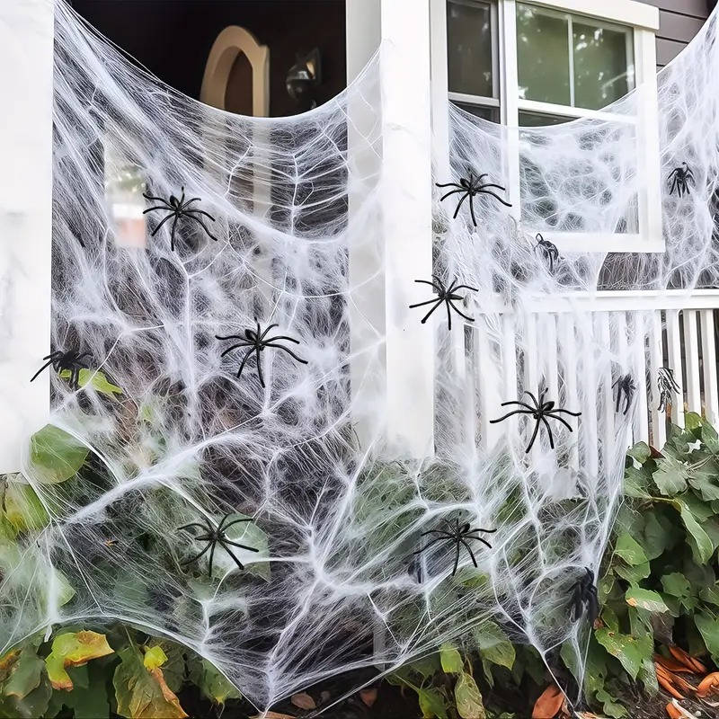 Stretch Spider Web Decoration, 200 Sq Ft Halloween Cobwebs with Fake Spiders for Indoor and Outdoor Party Decor