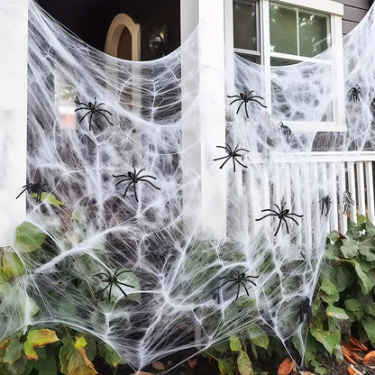 Stretch Spider Web Decoration, 200 Sq Ft Halloween Cobwebs with Fake Spiders for Indoor and Outdoor Party Decor