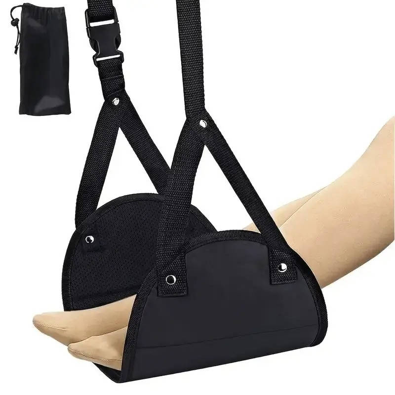 Airplane Footrest Hammock, 2 Pack Adjustable Foot Rest for Long Flights, Travel and Under Desk, Cushioned Canvas Foot Hammock