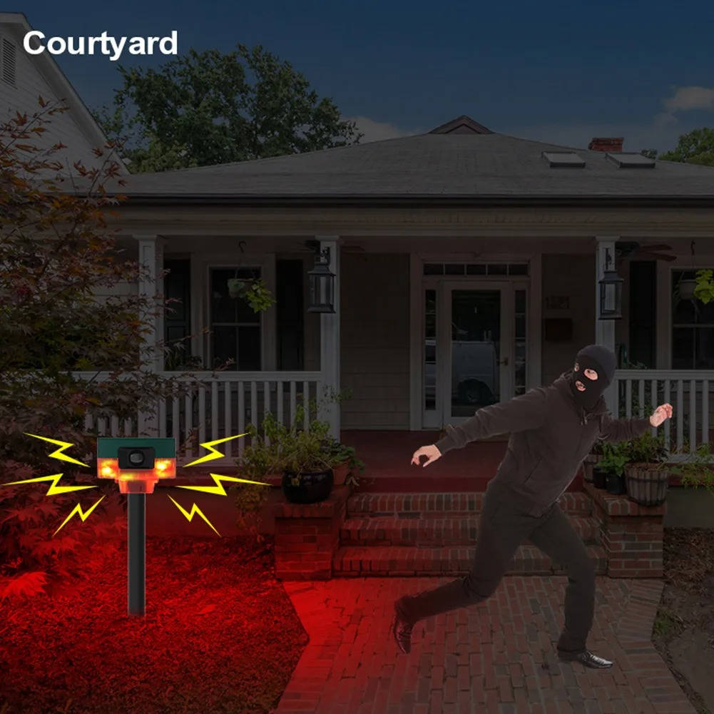 Solar Animal Repeller, 360-Degree Motion Sensor Deterrent with 13 Sounds and Flashing Light for Garden and Yard, 2 Colors