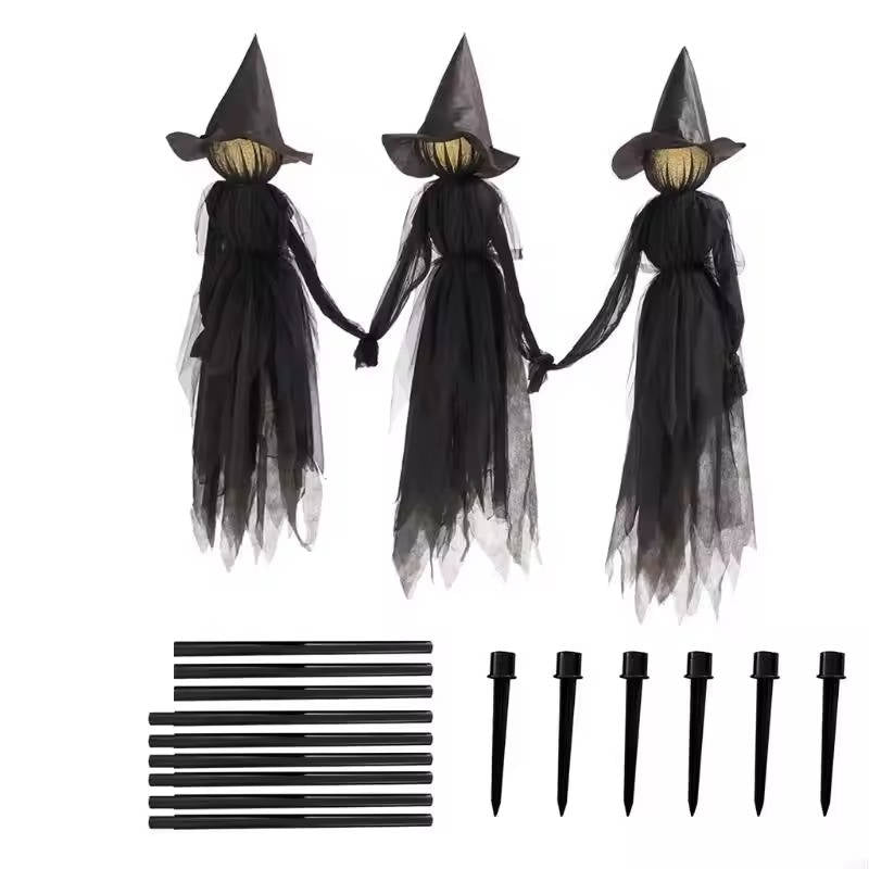 Sound-Activated Witch Decorations, 3-Piece Light-Up Talking Halloween Witches for Indoor and Outdoor Yard Decor