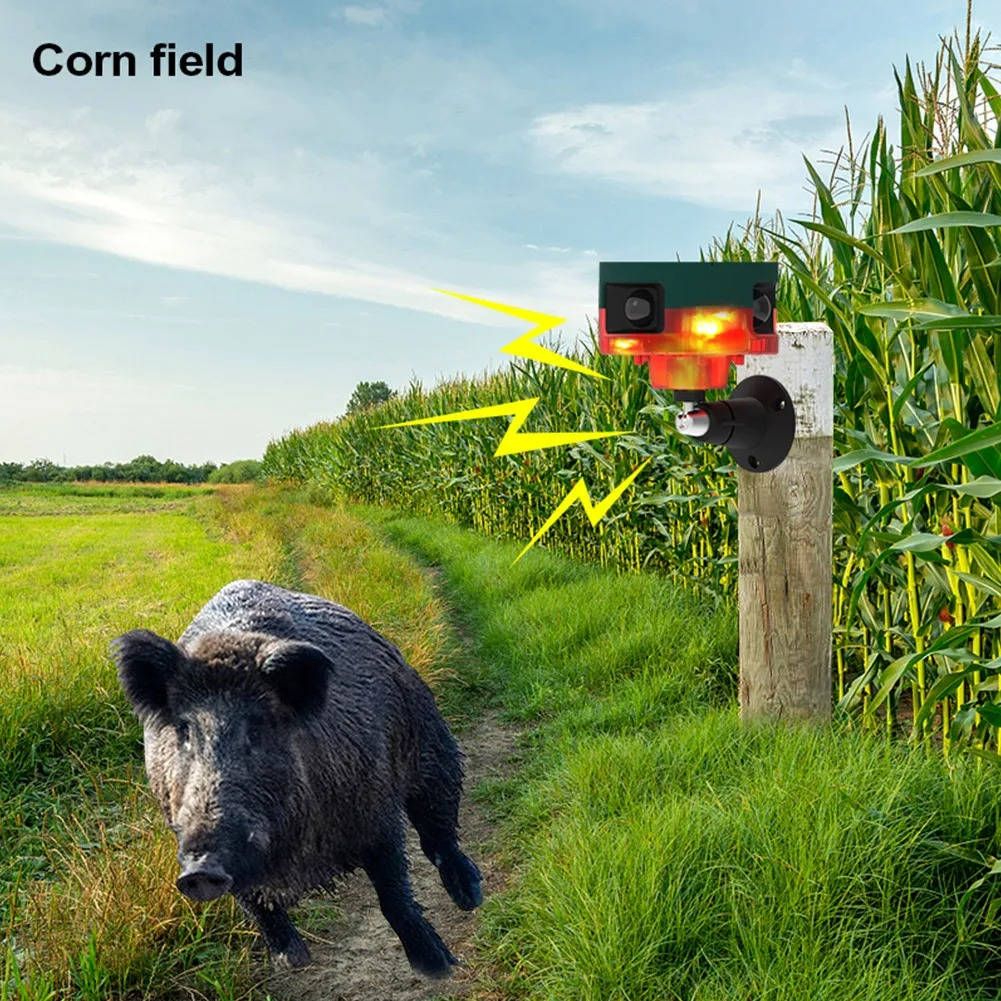 Solar Animal Repeller, 360-Degree Motion Sensor Deterrent with 13 Sounds and Flashing Light for Garden and Yard, 2 Colors