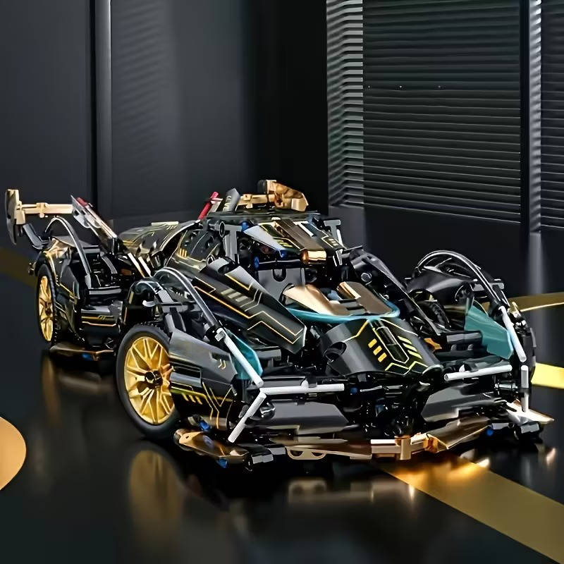 1690-Piece V12 Model Car Building Blocks Set, Building Bricks Kit with Working Suspension and Steering for Teens & Adults