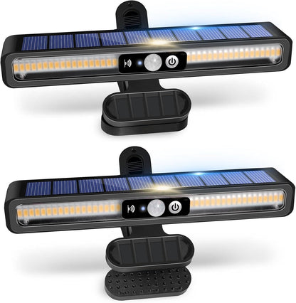 Solar Motion Sensor Fence Lights, 2 Pack 36 LED Outdoor Waterproof Deck Rail Lights for Fence, Patio & Yard, 2 Colors