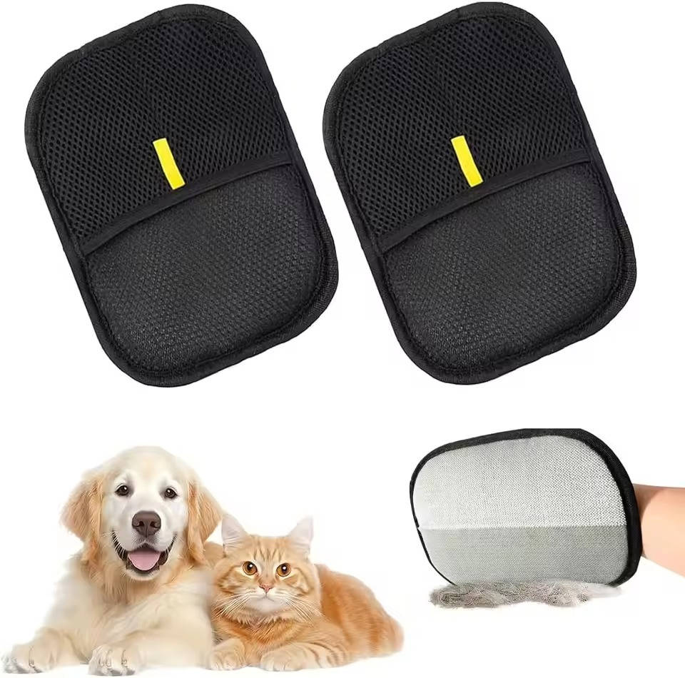 Pet Hair Remover Glove, 2 Pack Dog and Cat Grooming Deshedding Gloves with Textured Massage Mitt for Loose Fur