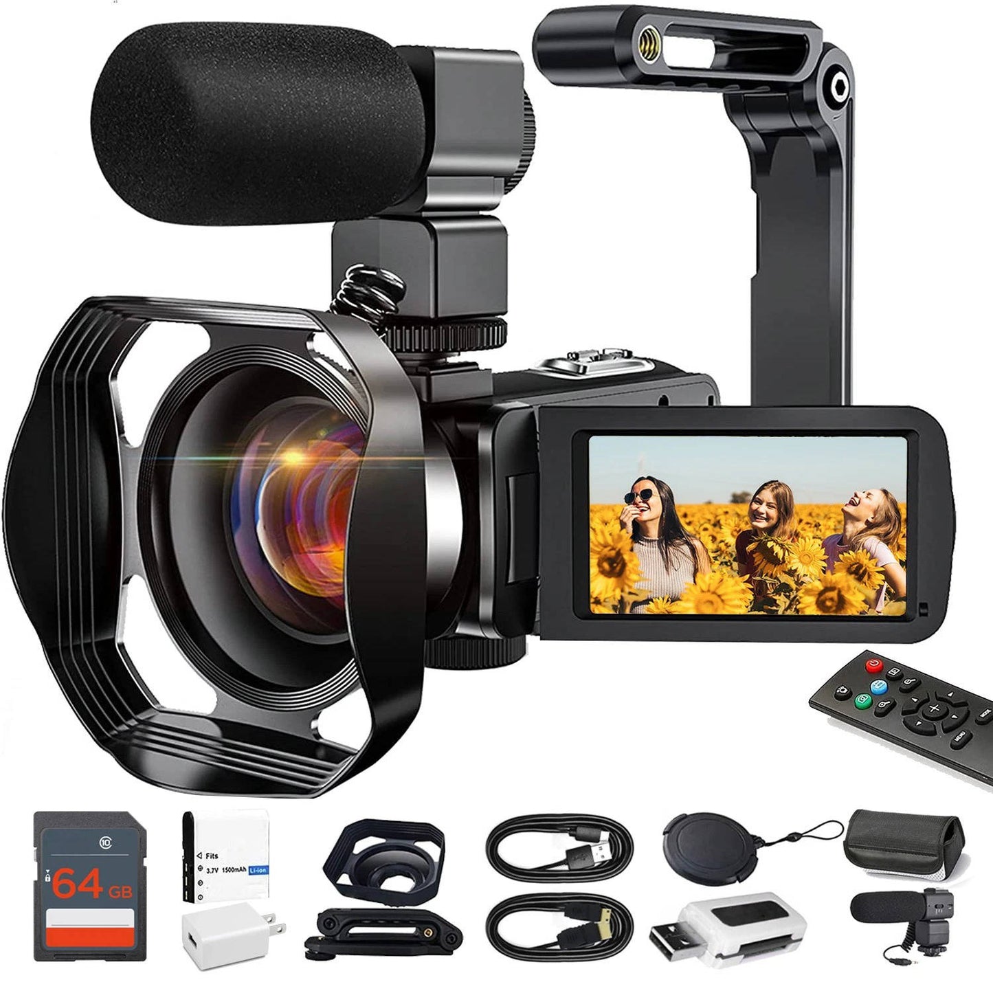 4K Vlogging Camcorder, 48MP Video Camera with Flip Screen, Stabilizer and WiFi for YouTube, Travel and Vlogging