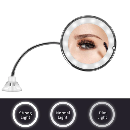 Flexible Magnifying Makeup Mirror, 10X Lighted Gooseneck Vanity Mirror with LED Ring and Suction Cup Base, Adjustable Height