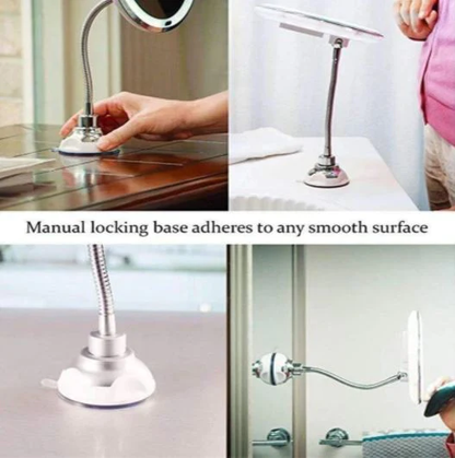 Flexible Magnifying Makeup Mirror, 10X Lighted Gooseneck Vanity Mirror with LED Ring and Suction Cup Base, Adjustable Height