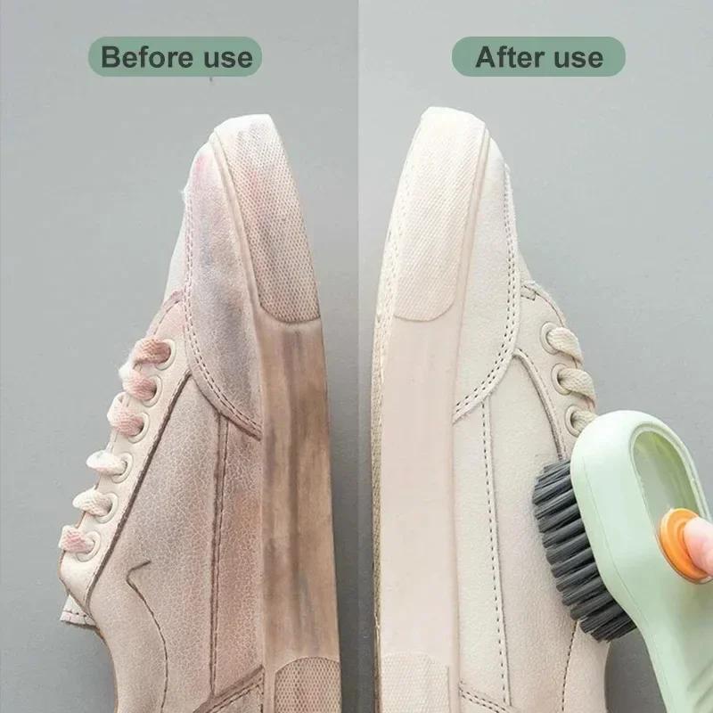 Soap-Dispensing Shoe Brush, 2 Pack Cleaning Brush with Refillable Liquid Handle for Sneakers, Boots & Scrubbing