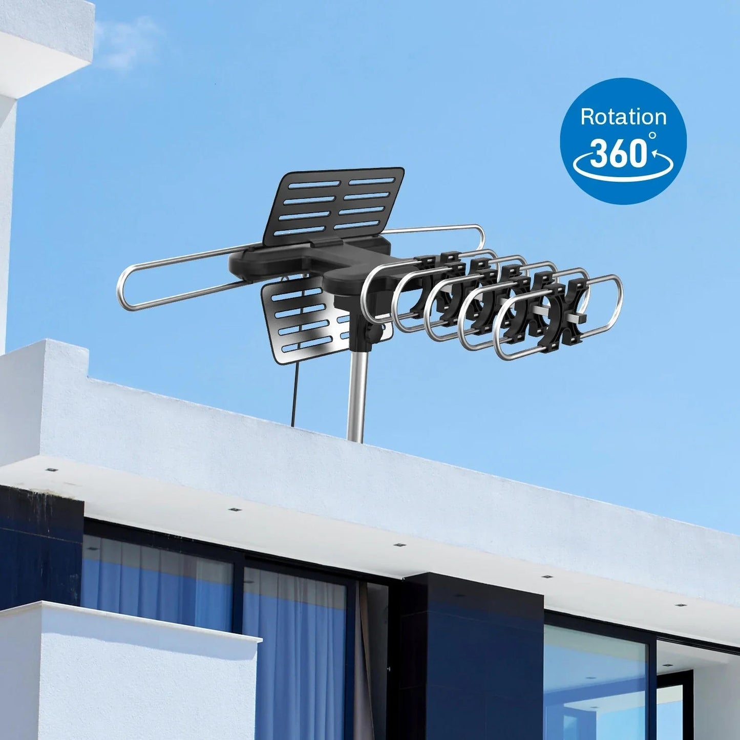 Motorized Outdoor TV Antenna, 360-Degree Auto-Rotor Long-Range HDTV Antenna for Free Local Channels, Cord-Cutting & Rural Areas