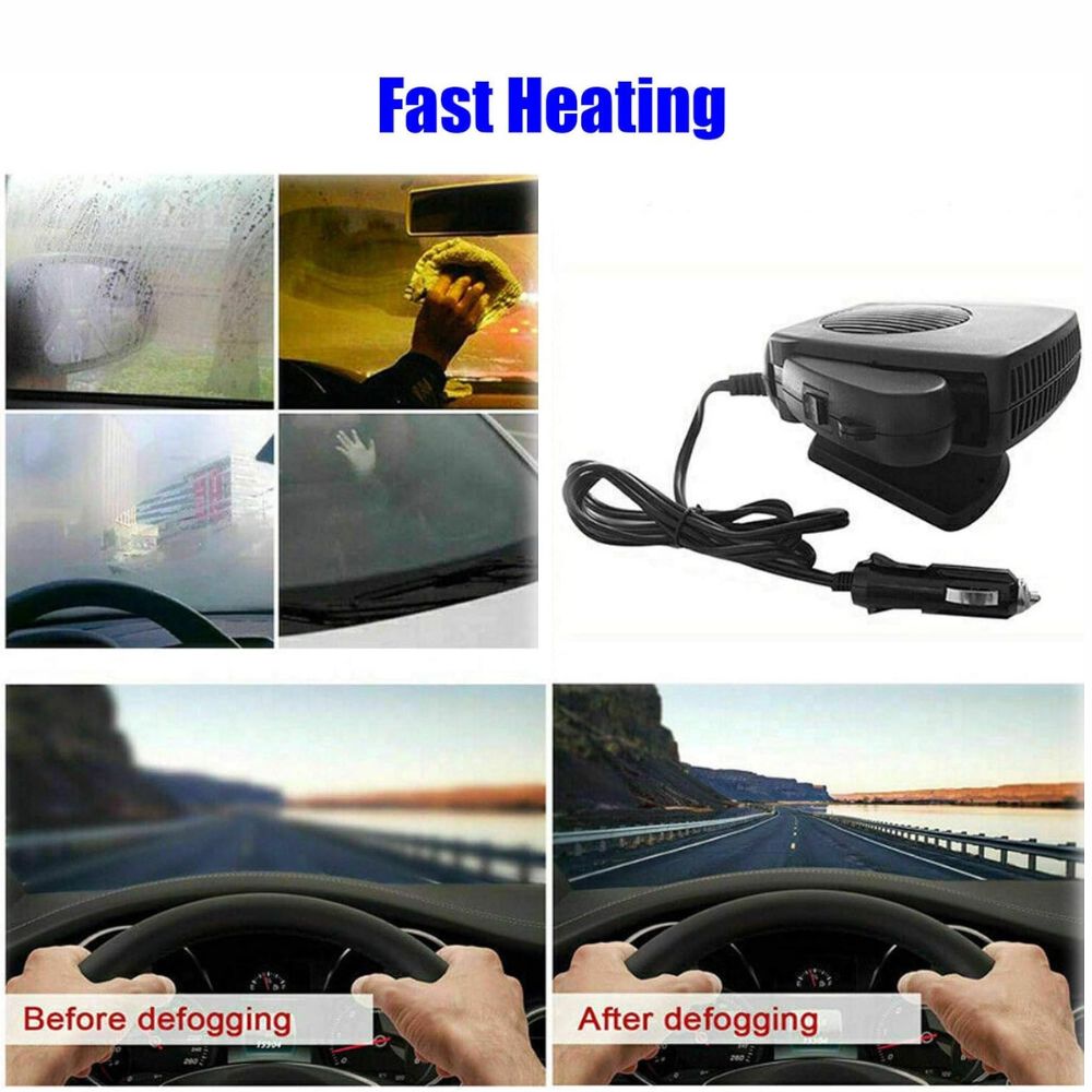 12V Ceramic Car Heater Fan, Plug-In Portable Car Heater and Windshield Defroster with Thermostat for Cars, Trucks & RVs