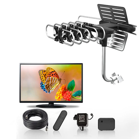Motorized Outdoor TV Antenna, 360-Degree Auto-Rotor HDTV Antenna for Free Local Channels, Cord-Cutting & Rural Areas