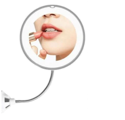 Flexible Magnifying Makeup Mirror, 10X Lighted Gooseneck Vanity Mirror with LED Ring and Suction Cup Base, Adjustable Height