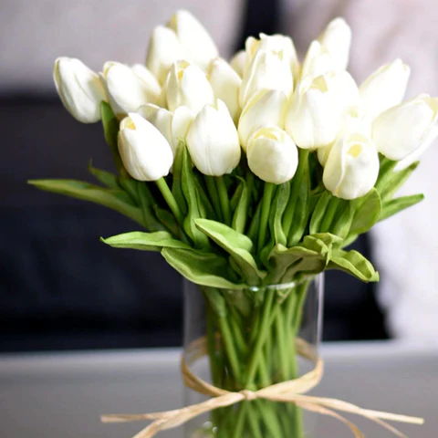 Artificial Tulip Flowers, Set of 10 Realistic Faux Silk Tulips with Stems for Vase, Bouquet & Centerpiece, 20+ Colors