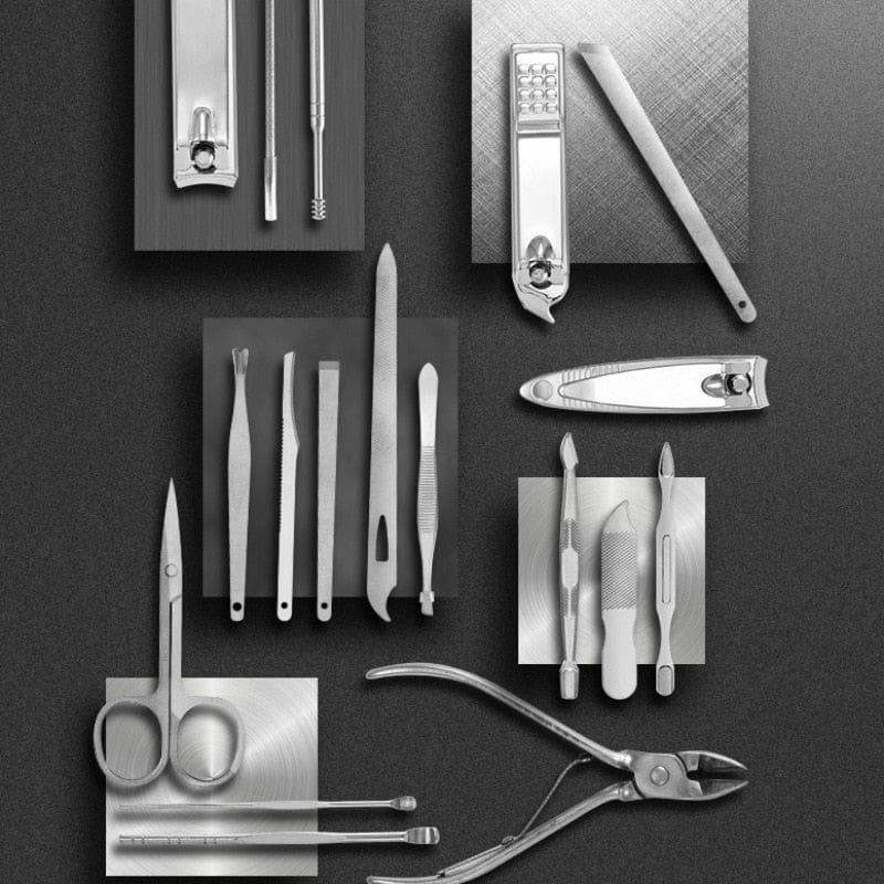 19-in-1 Stainless Steel Manicure Kit, Professional Nail Clipper Grooming Set with PU Leather Travel Case for Manicure & Pedicure