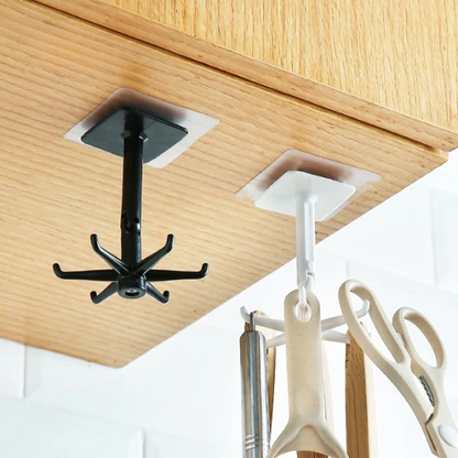 Rotating Adhesive Utility Hook, 360-Degree Self-Adhesive Wall Hook with 180-Degree Flip for Kitchen and Cabinets, 2 Colors