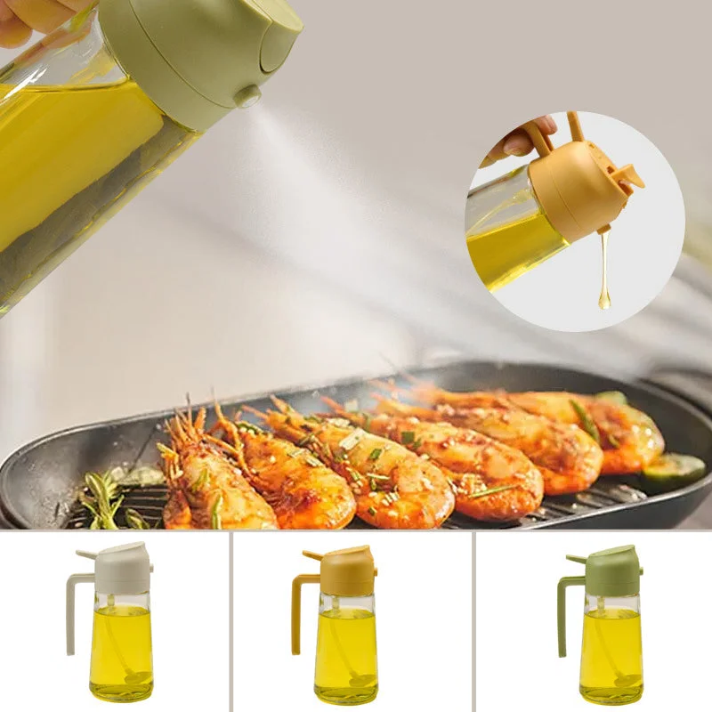 2-in-1 Glass Oil Sprayer and Dispenser, BPA-Free Olive Oil Mister and Pourer Bottle for Cooking, Salads & Baking, 3 Colors