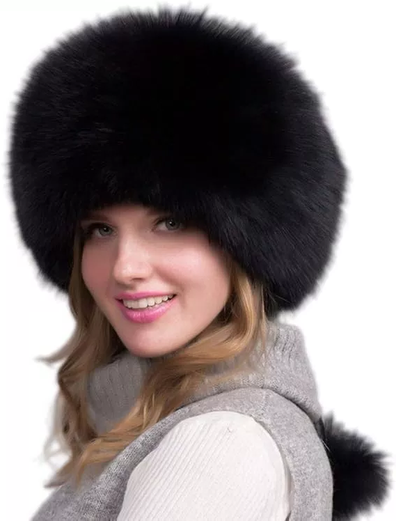 Real Fox Fur Winter Hat for Women, Warm Russian Ushanka Trapper Hat with Earmuffs, Windproof Cold-Weather Fur Cap