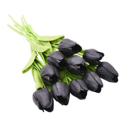 Artificial Tulip Flowers, Set of 10 Realistic Faux Silk Tulips with Stems for Vase, Bouquet & Centerpiece, 20+ Colors